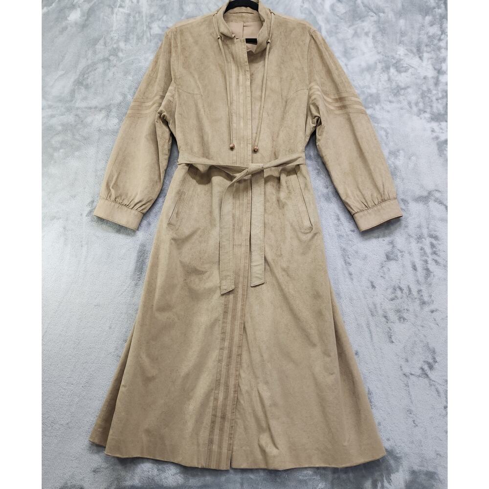 Vintage 70s City Life Trench Coat Womens L Tan‎ Soft Felted Faux Suede Tie Belt
